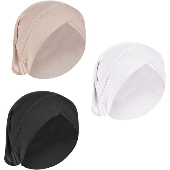 3pcs Women Under Scarf Hijab Cap Islam Muslim Solid Color Cross Turban Inner Hat Soft Stretch Jersey Bonnet Tube Cap