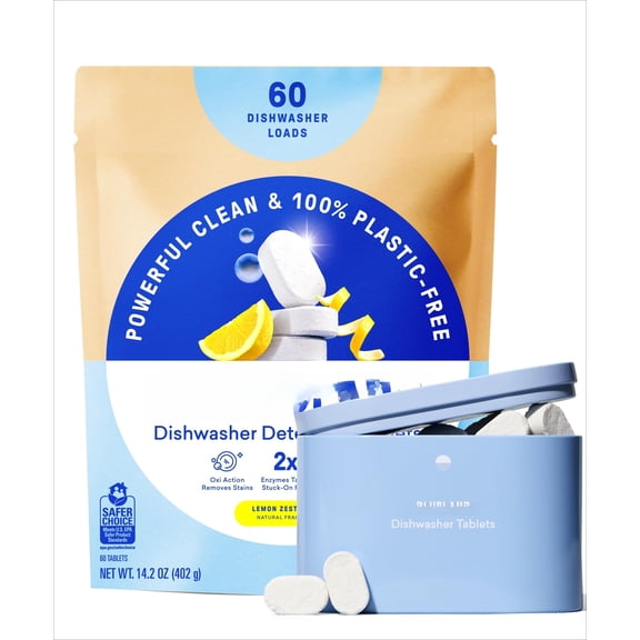 BLUELAND 100% Plastic-Free Dishwasher Detergent Tablets 60 Count, Free & Clear Eco-Friendly Dishwashing Pods, USDA Certified Biobased