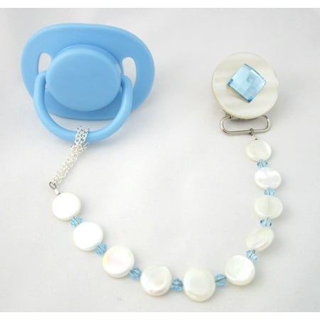 Diamond Pacifier Clip with Stunning Mother of Pearls
