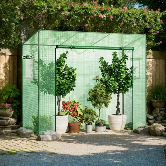 Aimee Lii Outdoor Portable Walk-in Greenhouse with PE Cover Heavy-Duty Metal Frame Roll-up Zipper Door, Indoor Outdoor Garden Green House for Backyard