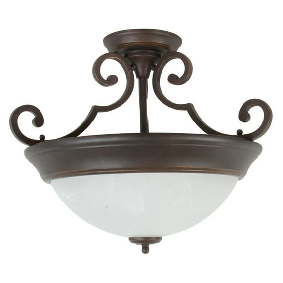 15 Inch 3-Arm Alabaster Glass Step Pan Semi Flushmount