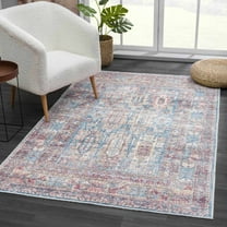 Hauteloom Holli Collection Sur - Machine Washable Oriental Living Room Kitchen Bedroom Dining Room Area Rug - Abstract Vintage Boho Style - Terra Cotta, Red, Orange, Blue - 5'x7'6"