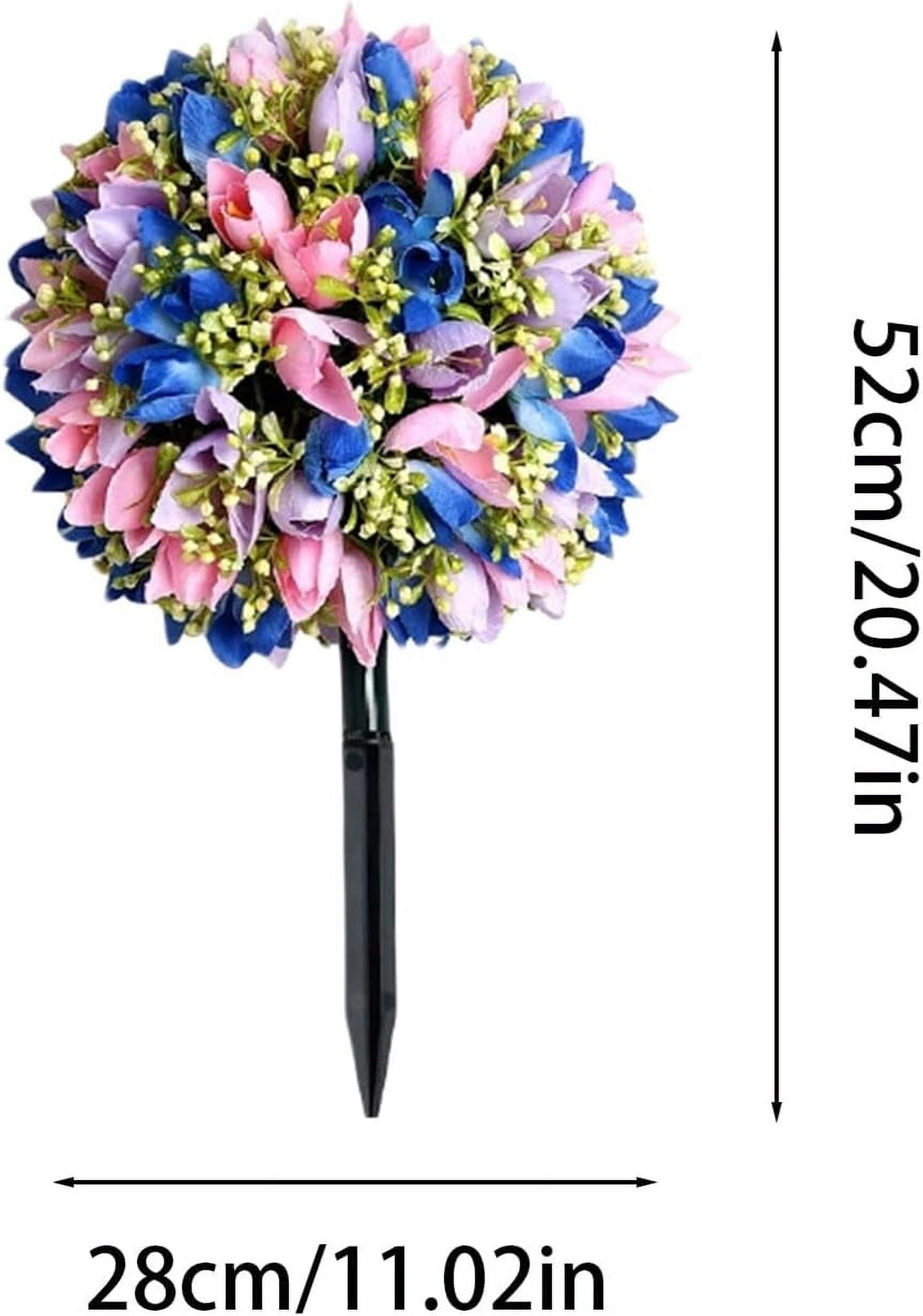 Artificial Boxwood Tulip Topiary Trees with Ground Spikes, 2Pack Indoor Outdoor Fake Artificial Bushes Plants, UV Resistant Faux Shrubs Flower Tree for Porch Yard Decor (Pink and Blue, 1 Pack)