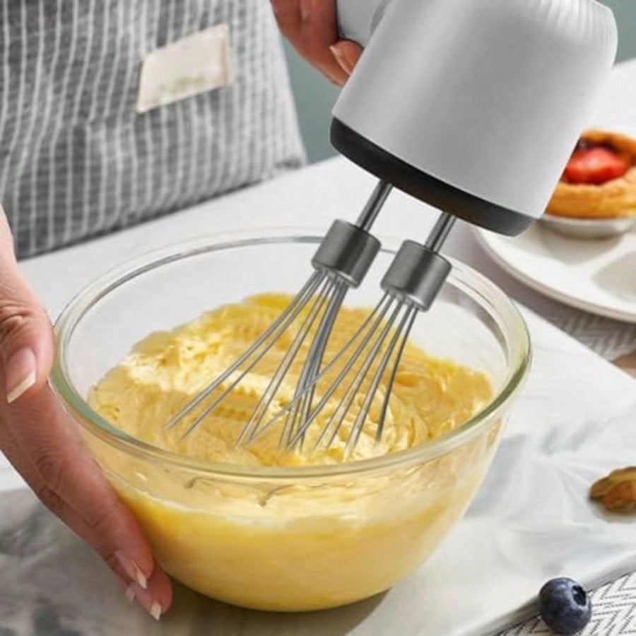Cordless Electric Hand Mixer Dual Whisk Hand Mixer Stainless Steel USB Rechargeable Low Speed Cordless Electric Hand Whisk for Baking Kitchen Whipping Mixing Egg Cake Dough