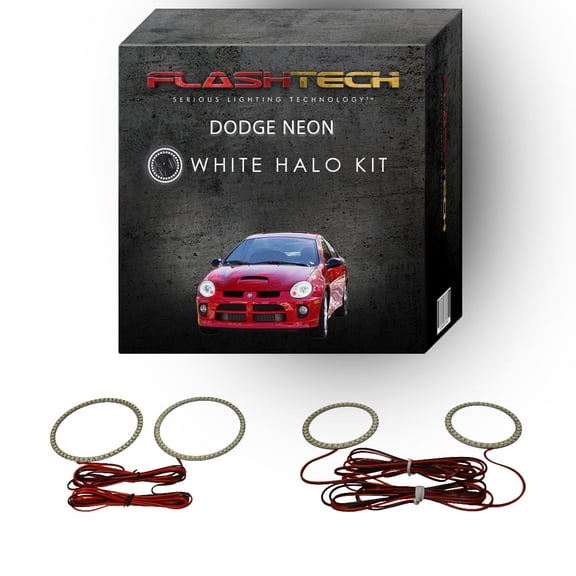 Flashtech White Angel Eye LED Headlight Halo Ring kit for 2003-2005 Dodge Neon Headlights