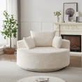 thumbnail image 3 of Leumius 55" Oversized Round Swivel Accent Chair,Upholstered Corduroy 360 Degree Swivel Chair for Living Room, Bedroom, Lounge and Projection Room,Beige, 3 of 11