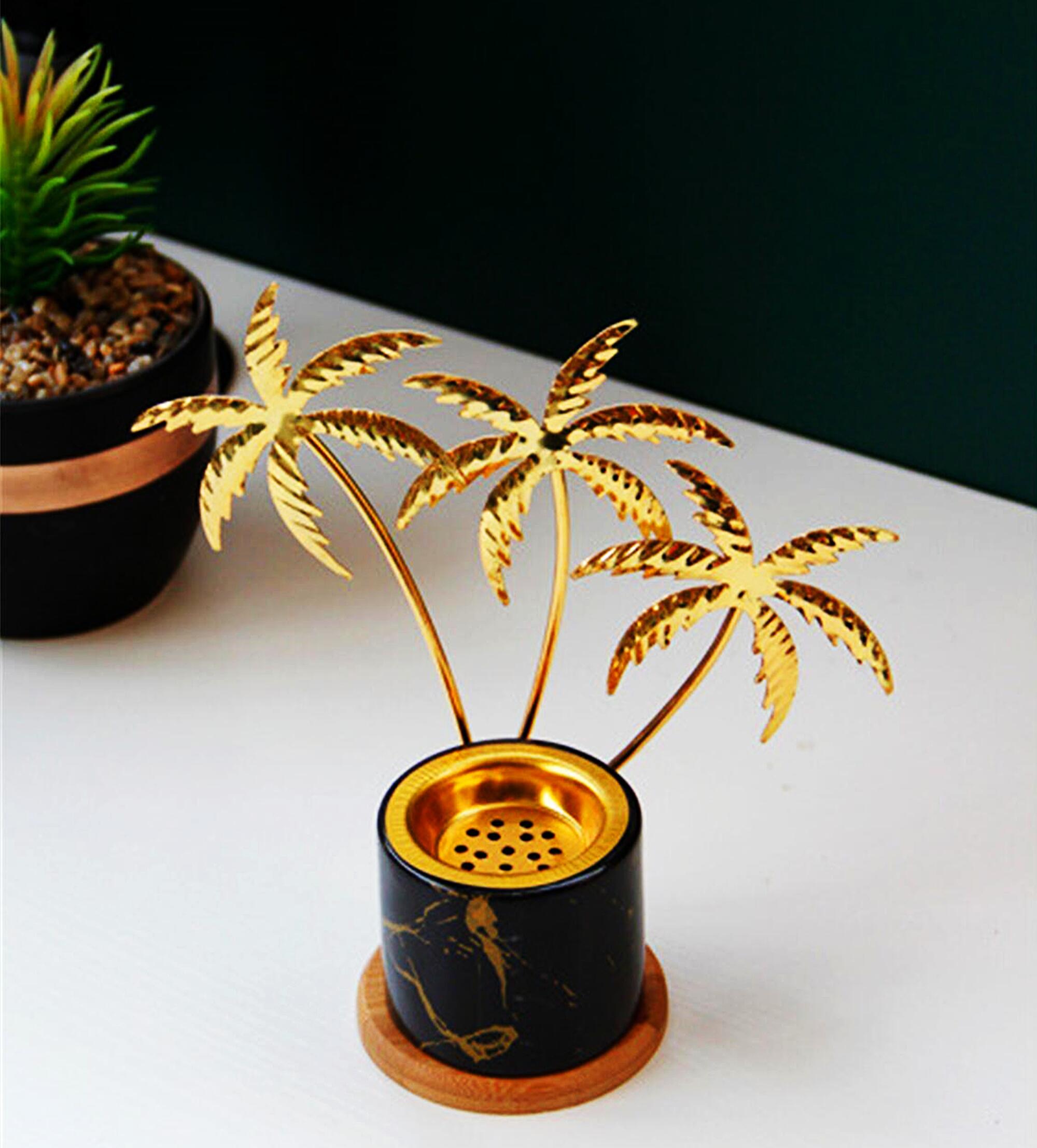 Hawaii Coconut Tree Ceramic Incense Burner, Black Bottom