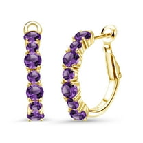 Gem Stone King 18K Yellow Gold Plated Silver Purple Amethyst Hoop Earrings for Women (2.60 Cttw, Gemstone February Birthstone, Round 4MM and 3MM)