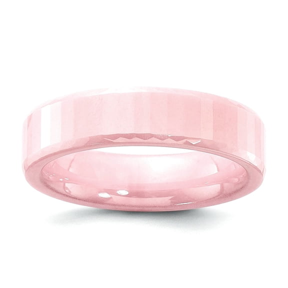 Ceramic Beveled Edge Pink Faceted 5.5mm Polished Band Ring Size 7.5 - Jewelry Gift for Mom