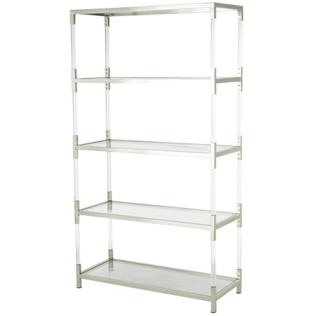 DecMode 38" x 69" Silver Metal Rectangular 4-Tier Shelving Unit with Clear Glass Top and Acrylic Legs, 1-Piece