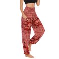 thumbnail image 3 of SWSMCLT Women's Smocked Waist Yoga Pant Boho Elastic Waist Harem Pants Tapered Leg Elephant Printed Bohemian Hippie Cinch Bottom Thai Indian Jogger Red One Size, 3 of 5