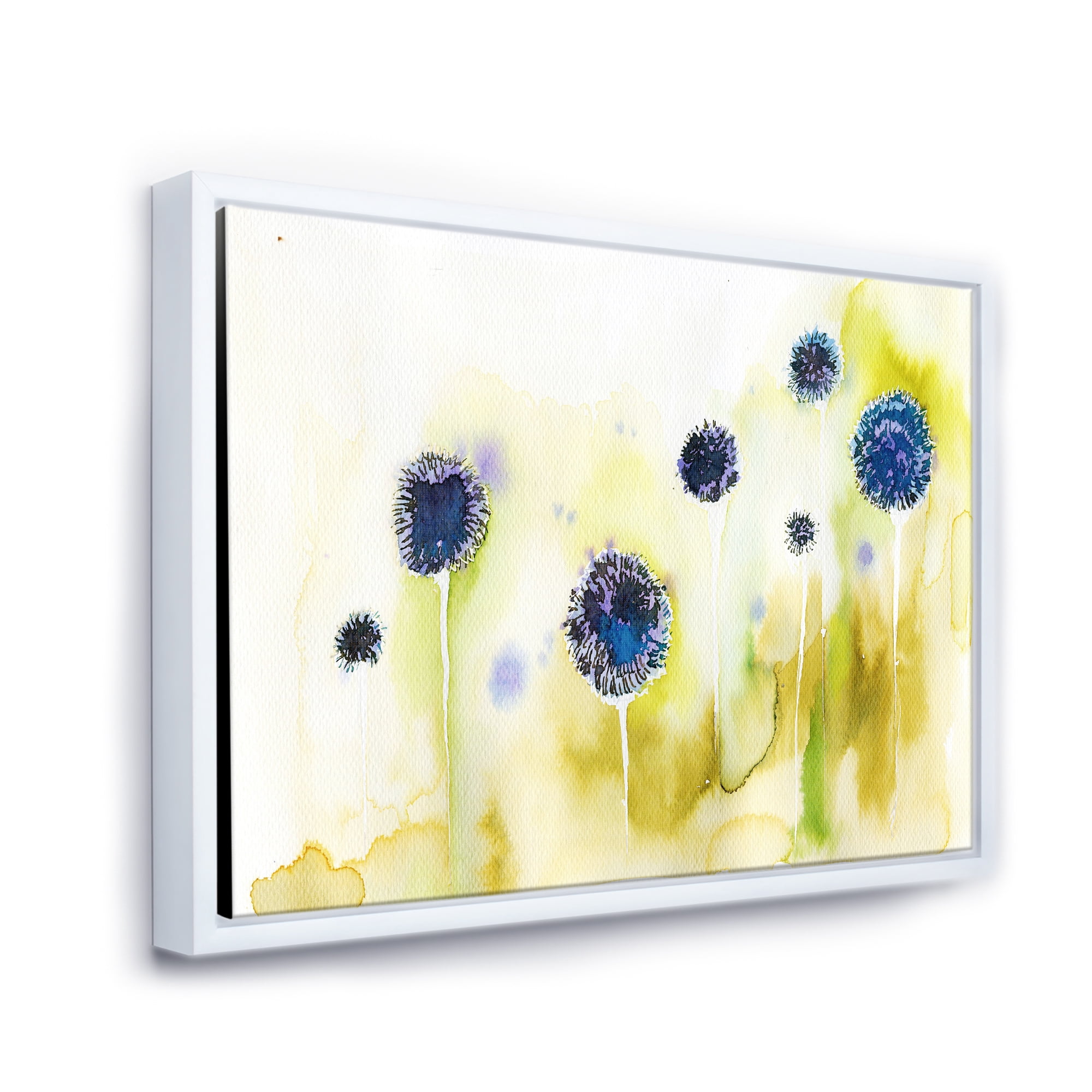 Designart 'Abstract Blue Flowers In The Meadow' Traditional Framed Canvas Wall Art Print