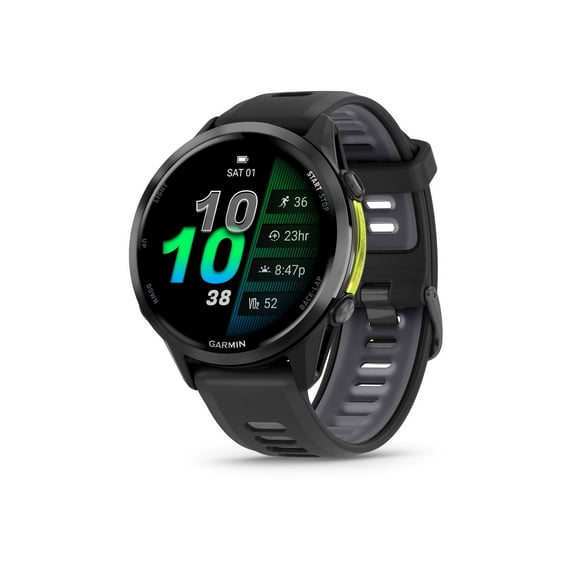 Garmin Forerunner 970, Premium GPS Running and Triathlon Smartwatch, AMOLED Display, Built-In LED Flashlight, Carbon Gray DLC Titanium with Black Case and Black/Translucent Whitestone Band