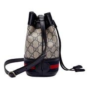 Gucci Ophidia Mini Bucket Bag GG Supreme Canvas Beige Blue Web Stripe Leather Trim Model 550260 Made in Italy