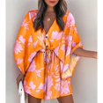 thumbnail image 1 of Summer Boho Mini Dress Women Flora Print Batwing Sleeve Lace-Up V Neck Loose Button Dresses Ladies Beach Party Dress VestidoXXL Gao Jinjia LED, 1 of 2