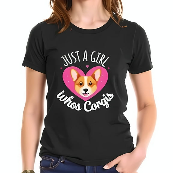 Cute Heart Graphic Tee - Just a Girl Who Loves Corgis - Soft Cotton Short Sleeve T-Shirt