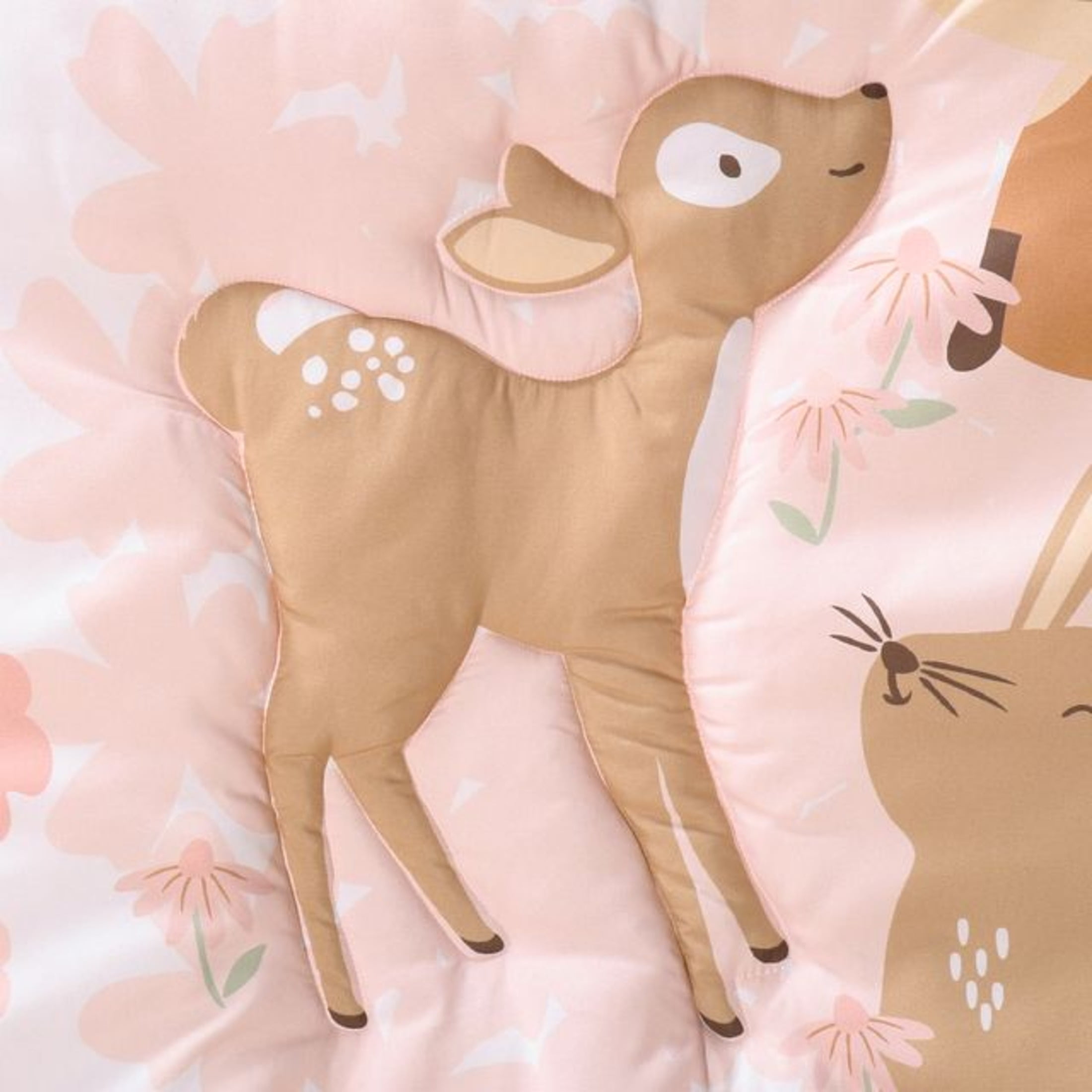 The Peanutshell Pink and White Fairytale Forest Crib Bedding Set for Baby Girls, 3 Piece Nursery Set