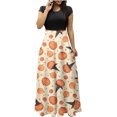 thumbnail image 2 of ICHUANYI Clearance Women's Halloween Print Colorful Long Dress Short Sleeve Print Dresses Beach Casual Maxi Sundress(Beige, XL) ICHUANYI WER2023081400267, 2 of 6