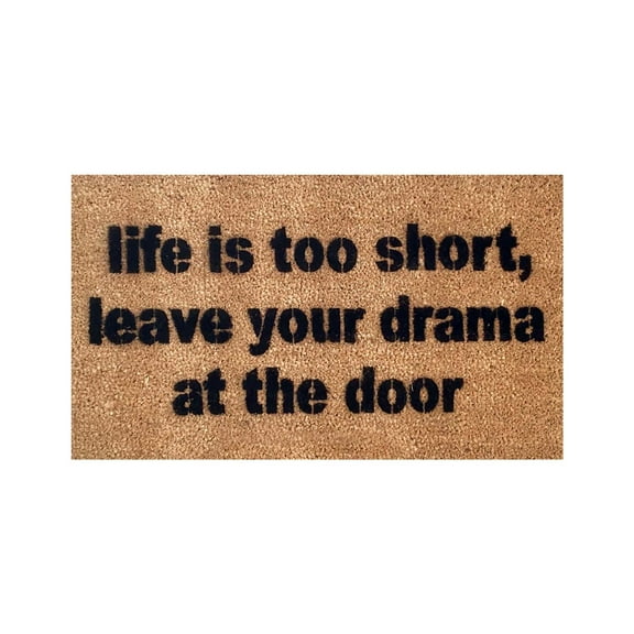 16x24 Inch Coir Mat Thin Rubber Front Door Mat Outside Entrance Door Rug Indoor Funny Welcome Mats Outdoor Front Doormat for Outside Patio Floor Entry Porch Garage Office, life is too short