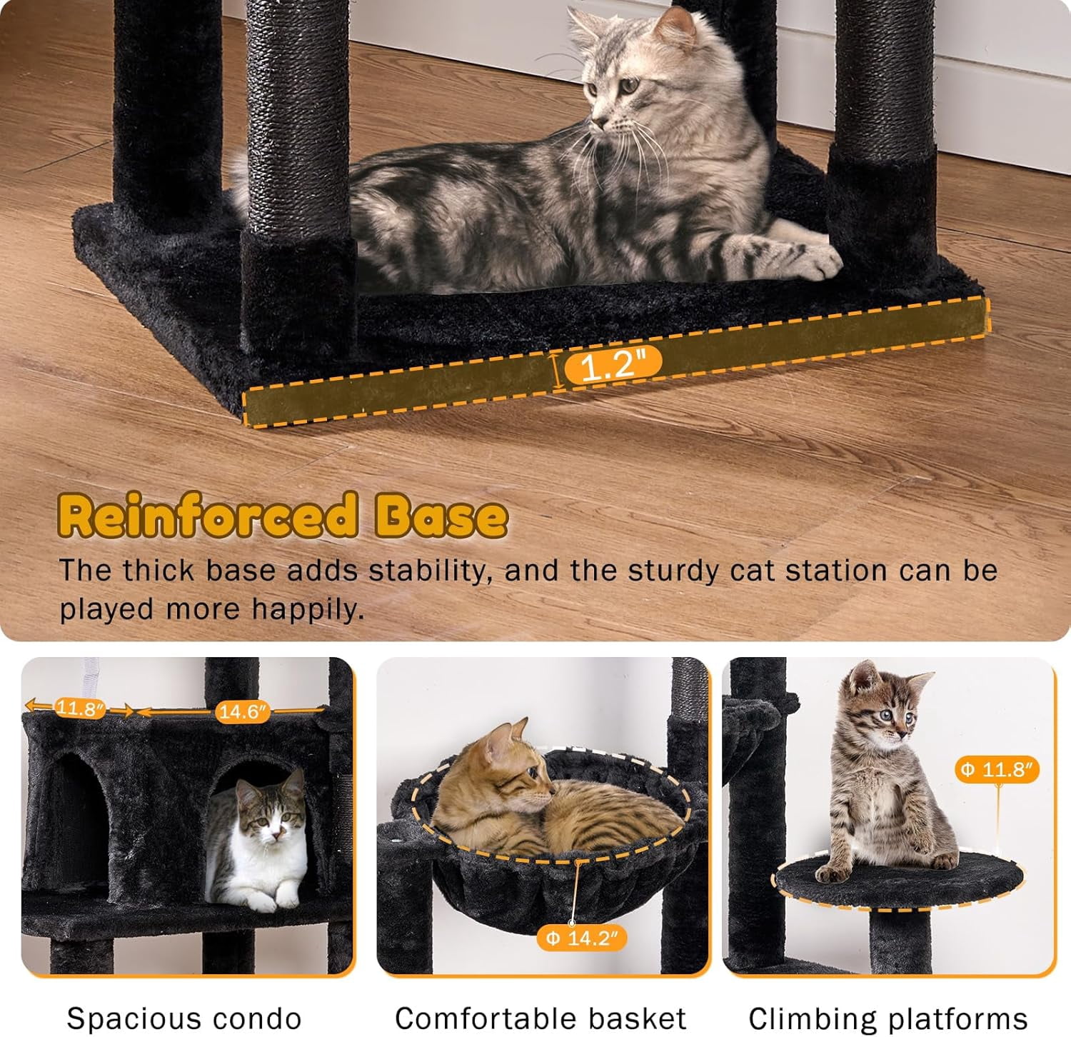GOXIFACHOY Tall Cat Tree,63in Multi-Level Cat Tower for Indoor Cats Large Adult,Gothic Cat Stand with Scratching Posts,Basket,Condo,Plush Perch,Cats Toys for Climbing,Interactive and Hidden,Black