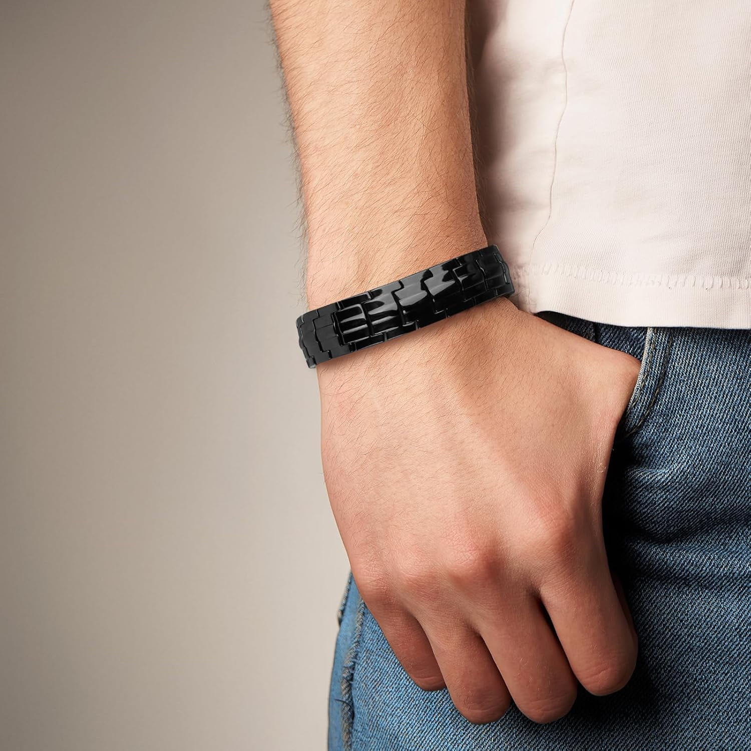 Wollet Black Copper Magnetic Bracelets for Men Adjustable Magnets Copper Jewelry Set of 2