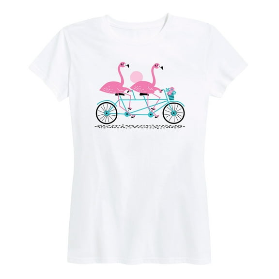 Instant Message - Flamingos Tandem Bike - Women's Short Sleeve Graphic T-Shirt