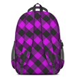 thumbnail image 3 of Purple and Black Checkered Pattern Backpack for School, Cute School Bag with Adjustable Shoulder Straps and Padded Back, 16.9"x12.6"x5.9", 3 of 5