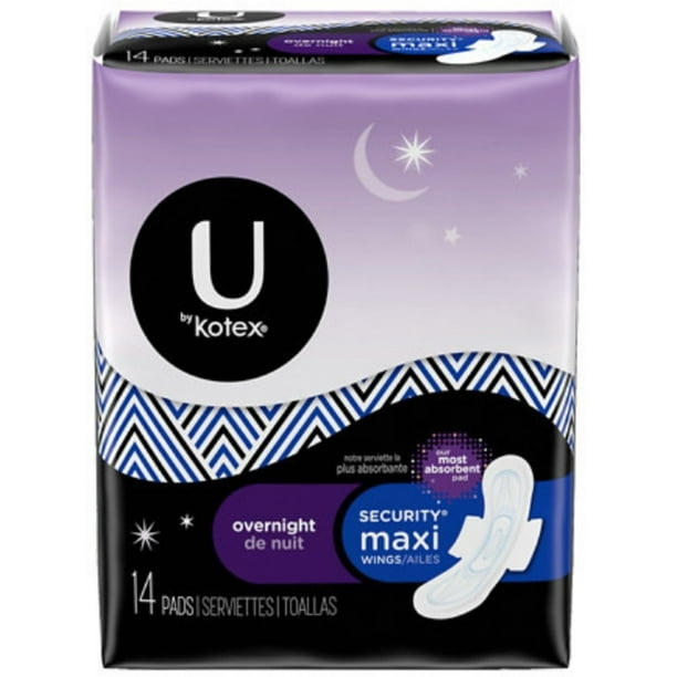 U by Kotex Maxi Pads With Wings Overnight, Unscented 14 ea (Pack of 2