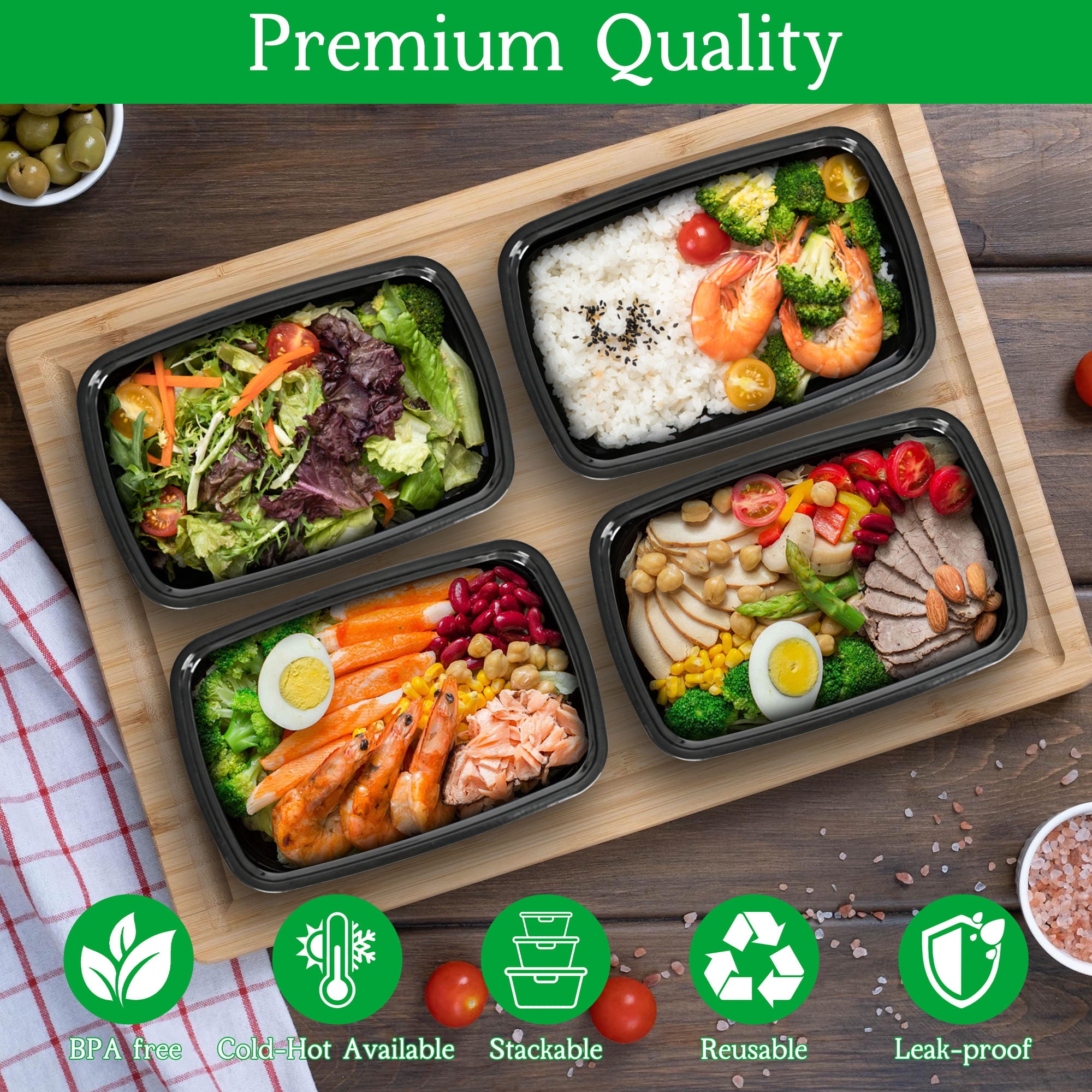 Soulgenix 50 Pack Meal Prep Containers, Food Storage Containers with Lids, BPA-Free, Reusable & Microwave Safe, Stackable Plastic Lunch Boxes for Portion Control, Meal Prepping