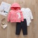 thumbnail image 3 of 3PCS Infant Baby Boy Girl Clothes Set 2020 Spring Fall Animals Floral Warm Hooded Coat+Romper+Pants Newborn Baby Clothing Outfit, 3 of 5