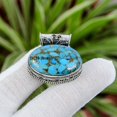 thumbnail image 3 of Sterling Silver 925 Pendant For Men & Women, Bridesmaid Gift Pendant, Blue Copper Turquoise, Gemstone Pendant, Christmas Gift For Her Or Him, 3 of 6