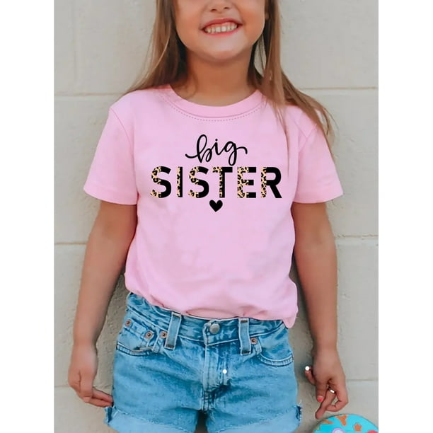 Camiseta informal de manga corta con estampado de HERMANA MAYOR para niñas, ideal como regalo de verano, cómoda camiseta de manga corta con cuello redondo, perfecta para uso informal de verano.
