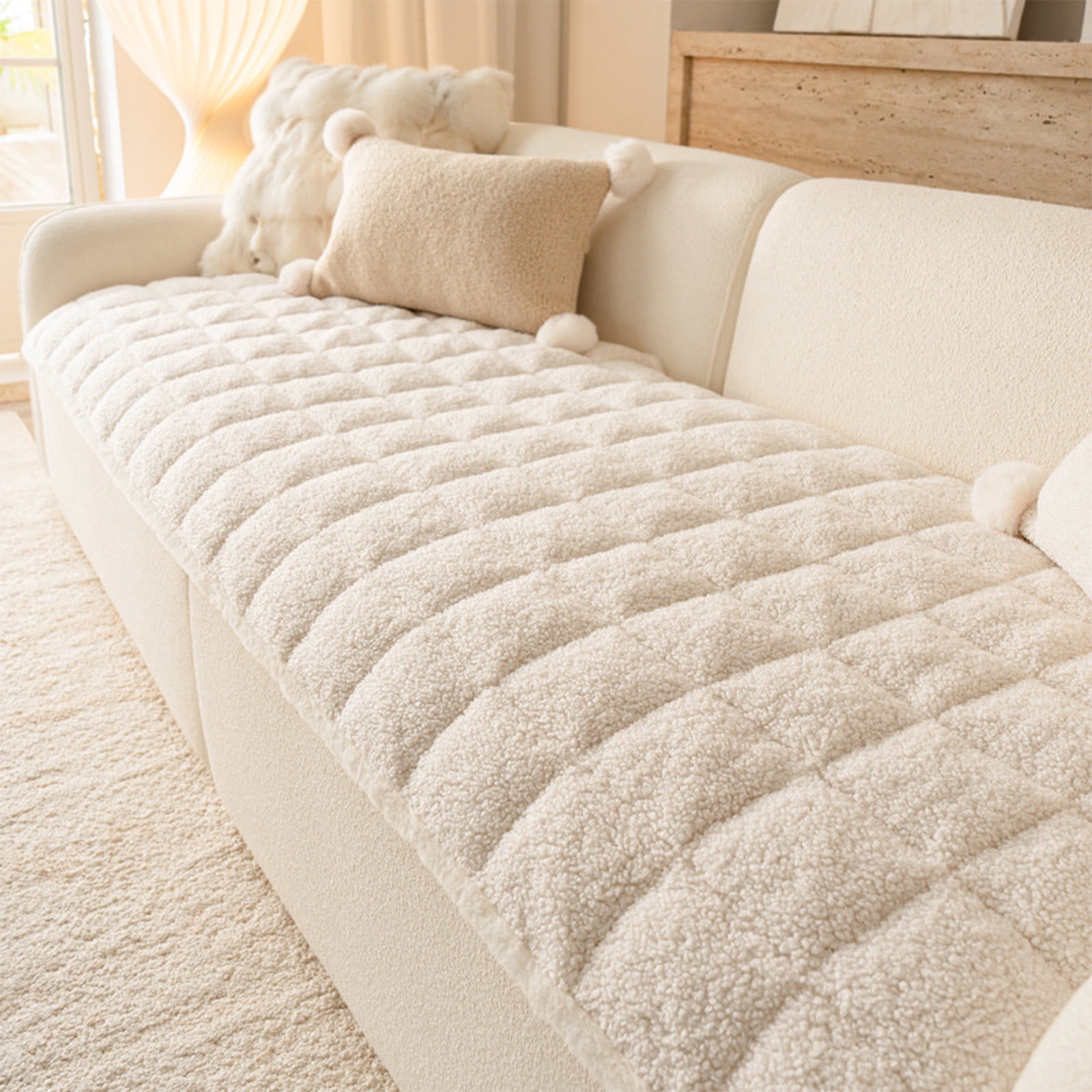 Jubipavy Couch Cushions Thickened Plushs Sofa Cushions For Autumns And Winter Superb-feeling Fixed Non-slide Straight-line Seat Cushions Suitable For Sofa Decoration