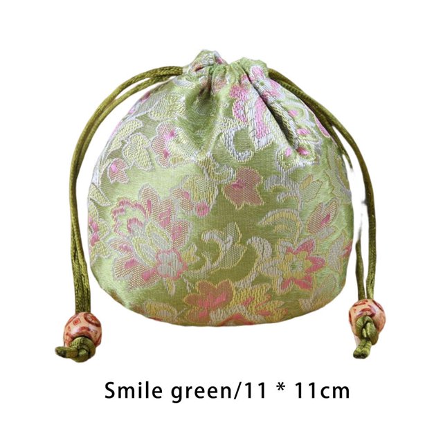 Brocade Jewelry Drawstring Bag Cute Mini Leakproof Flower Pocket Accessories Brocade Pattern Storage Pouch Pocket Gift Wrapping Accessories Green