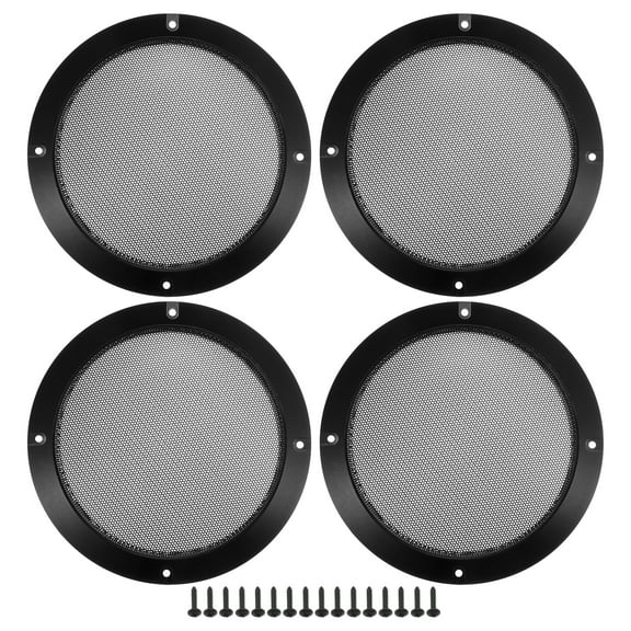 Unique Bargains 4 Pcs 6.5" Car Speaker Grills Cover Mesh Round Audio Subwoofer Protector with Screws Iron Gloss Black