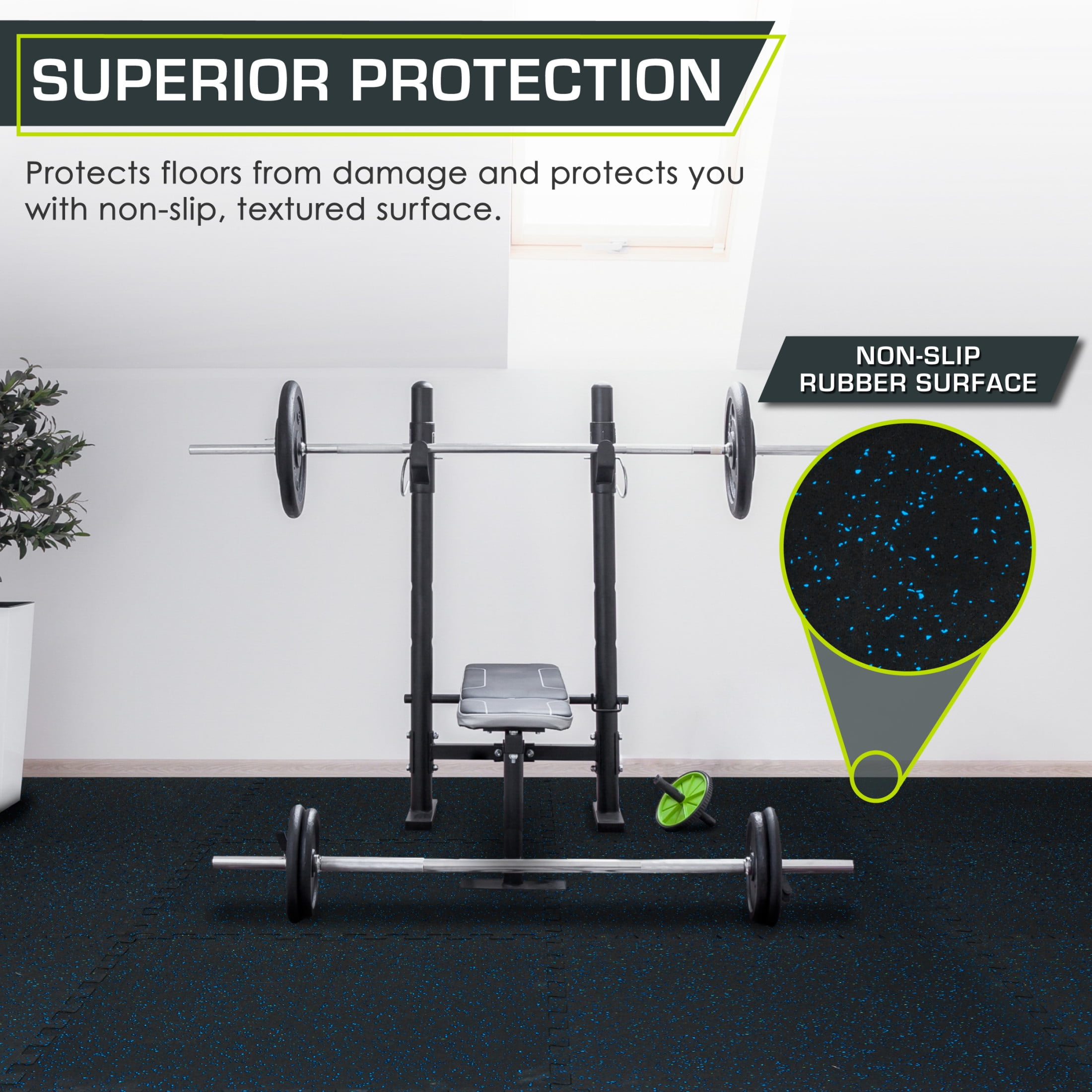 ProsourceFit Rubber Top Exercise Puzzle Mat ½-in, EVA Foam & Rubber Tiles for Home Gym