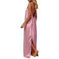 thumbnail image 2 of Women's Sexy Backless Satin Maxi Dress V-Neck Sleeveless Side Slit Graduation Party Gown, 2 of 7