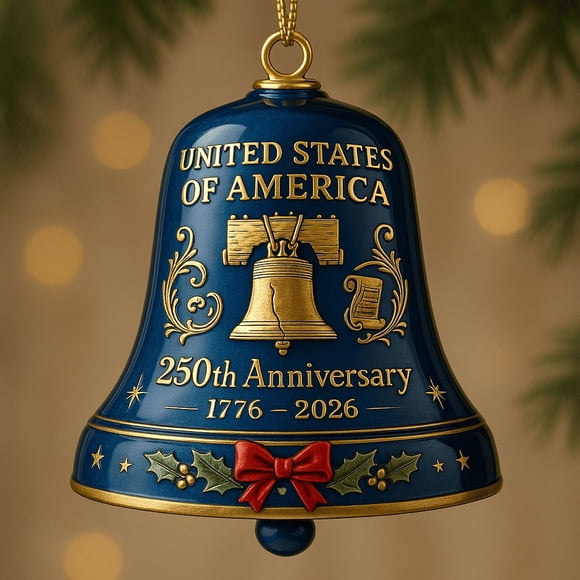 United States 250th Anniversary Ornament | Metal Patriotic Keepsake | Durable Polished Finish | Unity and Heritage Symbol | Holiday Christmas Tree Decor | Travel Car Accessory | Fade-Resistant