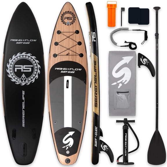 SereneLife Inflatable Stand-up Paddle Board (6 inches Thick) accessories & Carry Bag, Brown