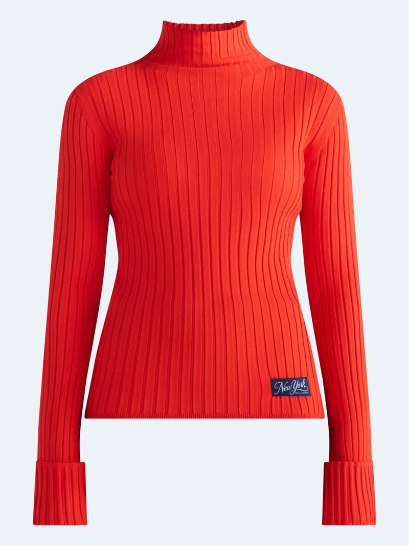 Free Assembly Women's Ribbed Mock Neck Sweater, Midweight, Sizes