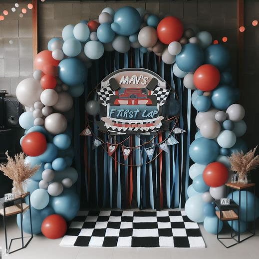 DIY First Lap Garland Kit, Kids Birthday, First Birthday, Red, Blue, Gray, Checkered Flag
