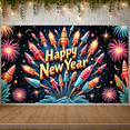 thumbnail image 4 of Decorative Design Happy New Year Banner Polyester Material Celebration Banner Rocket Theme Floral Elements Colorful Theme for Holiday Celebration Indoor Decoration Kids Party, 4 of 9