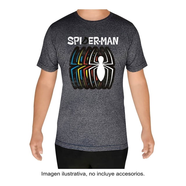 Playera Spiderman Talla G Manga Corta con Estampado Arañas Gris Oxford
