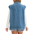 thumbnail image 3 of INSPIRE CHIC Women's Coat Oversized Denim Vest Collared Button Down Sleeveless Long Jean Jacket 2XL Blue, 3 of 6