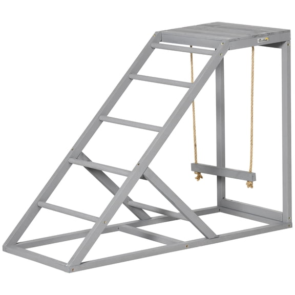 Zateety Chicken Activity Play for Coop, Chicken Swing Set with Perches and Hen Ladder, Wooden Chicken Coop Toy for Two Chickens – Gray
