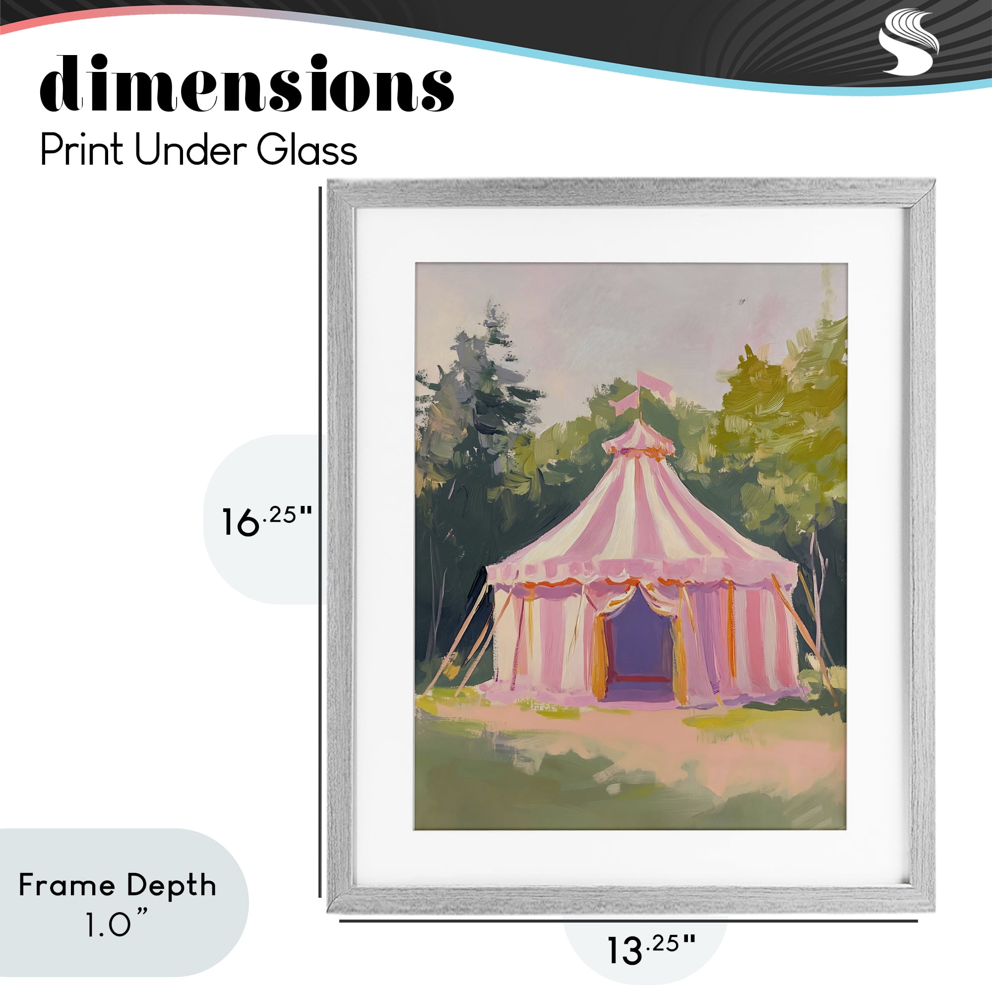 Stupell Industries Pink Circus Tent in Meadow Gray Framed Print Under Glass, design by The Prints Vibe