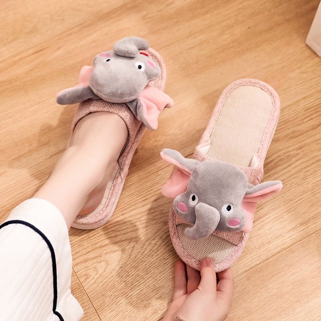 Cute Cartoon Elephant Pink Adult Slippers - Couple Cotton Slippers