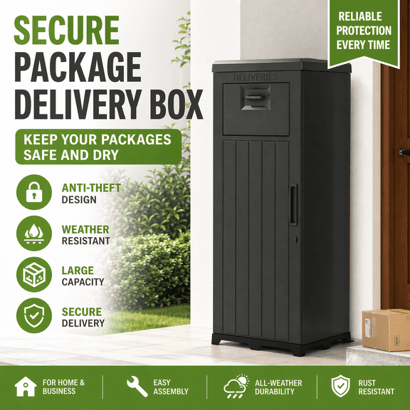 Noaman Large Package Delivery Box for Outside, 48.5"H Heavy Duty Anti-Theft Parcel Drop Box with Lockable Lid, Waterproof Resin & Metal Reinforced Outdoor Storage for Porch/Home, Black