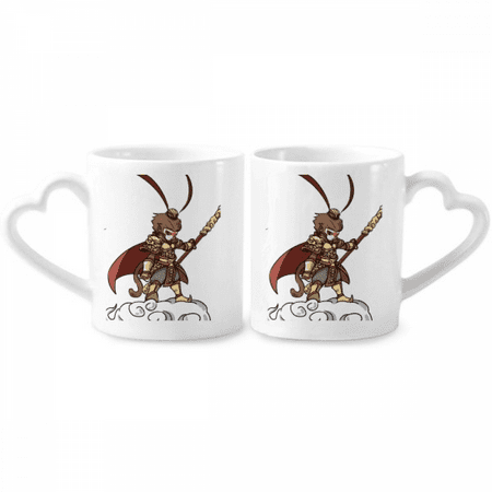 

Monkey King Travel Notes Couple Porcelain Mug Set Cerac Lover Cup Heart Handle