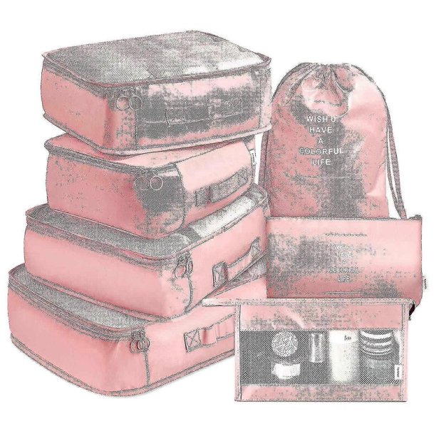Juego de organizadores de equipaje de viaje con neceser, rosa (7 piezas) Battqx